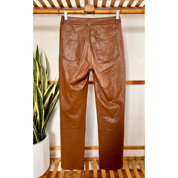 Paige Stella Super High Waist Straight Leg Faux Leather Pants Dark Argan - Picture 5 of 8